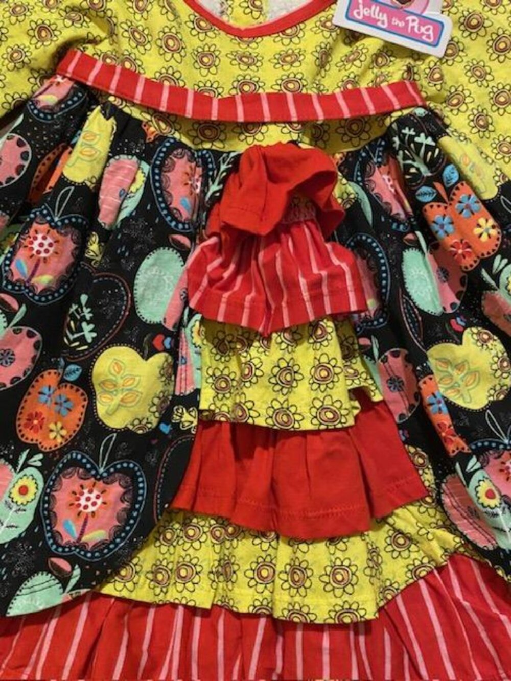NWT New with Tag Jelly The Pug Girls 5 Holiday Ruffled Dress Apples Size 2T - Picture 5 of 5